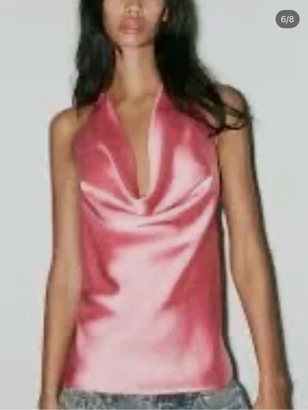 Zara Pink Satin Halter Cowl Neck Top